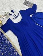 Thumbnail for Lorenvalley Fashion Women Georgette Anarkali Gown Duppta Full Set With Pent Ready To Wear - Blue - Distacart