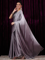 Thumbnail for NOZ2TOZ Women's Satin Silk Grey Embellished Designer Saree With Blouse Piece - Distacart