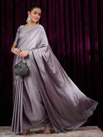Thumbnail for NOZ2TOZ Women's Satin Silk Grey Embellished Designer Saree With Blouse Piece - Distacart