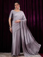 Thumbnail for NOZ2TOZ Women's Satin Silk Grey Embellished Designer Saree With Blouse Piece - Distacart