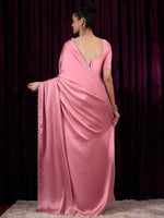Thumbnail for NOZ2TOZ Women's Satin Silk Pink Embellished Designer Saree With Blouse Piece - Distacart