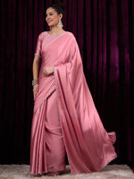 Thumbnail for NOZ2TOZ Women's Satin Silk Pink Embellished Designer Saree With Blouse Piece - Distacart