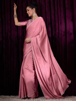 Thumbnail for NOZ2TOZ Women's Satin Silk Pink Embellished Designer Saree With Blouse Piece - Distacart