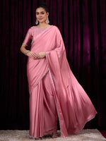 Thumbnail for NOZ2TOZ Women's Satin Silk Pink Embellished Designer Saree With Blouse Piece - Distacart