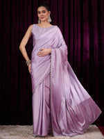 Thumbnail for NOZ2TOZ Women's Satin Silk Mauve Embellished Designer Saree With Blouse Piece - Distacart