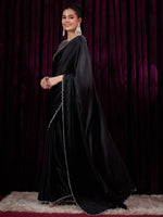 Thumbnail for NOZ2TOZ Women's Satin Silk Black Embellished Designer Saree With Blouse Piece - Distacart