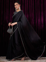 Thumbnail for NOZ2TOZ Women's Satin Silk Black Embellished Designer Saree With Blouse Piece - Distacart