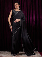 Thumbnail for NOZ2TOZ Women's Satin Silk Black Embellished Designer Saree With Blouse Piece - Distacart