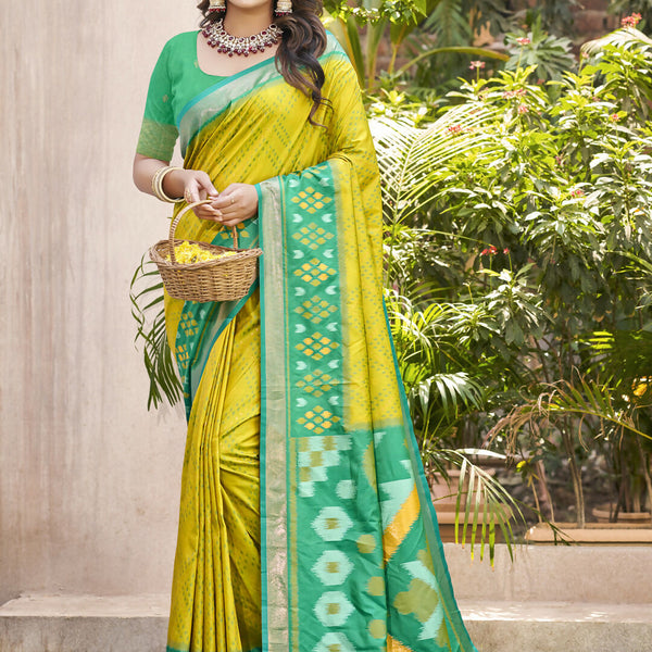 Astita Pochampalli Silk Mustard Yellow Saree