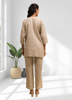 Thumbnail for Joban Fashion Beige Linen Embroidered Readymade Cord Set - Distacart
