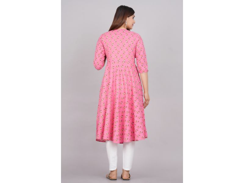 House of RP Women Pink Cotton Floral Print Anarkali Kurta - Distacart