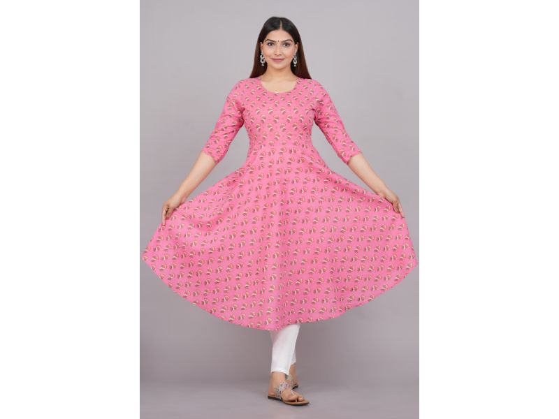House of RP Women Pink Cotton Floral Print Anarkali Kurta - Distacart