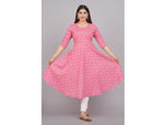 Thumbnail for House of RP Women Pink Cotton Floral Print Anarkali Kurta - Distacart