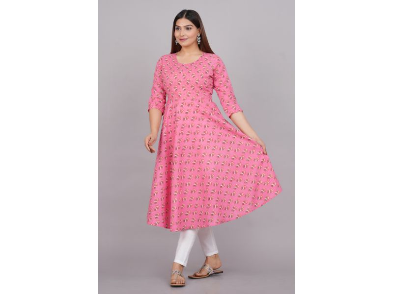 House of RP Women Pink Cotton Floral Print Anarkali Kurta - Distacart