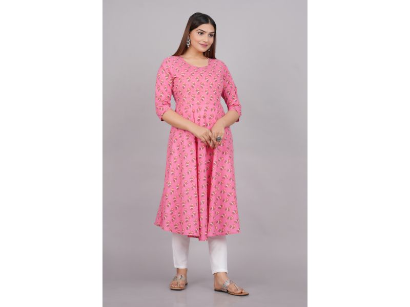 House of RP Women Pink Cotton Floral Print Anarkali Kurta - Distacart