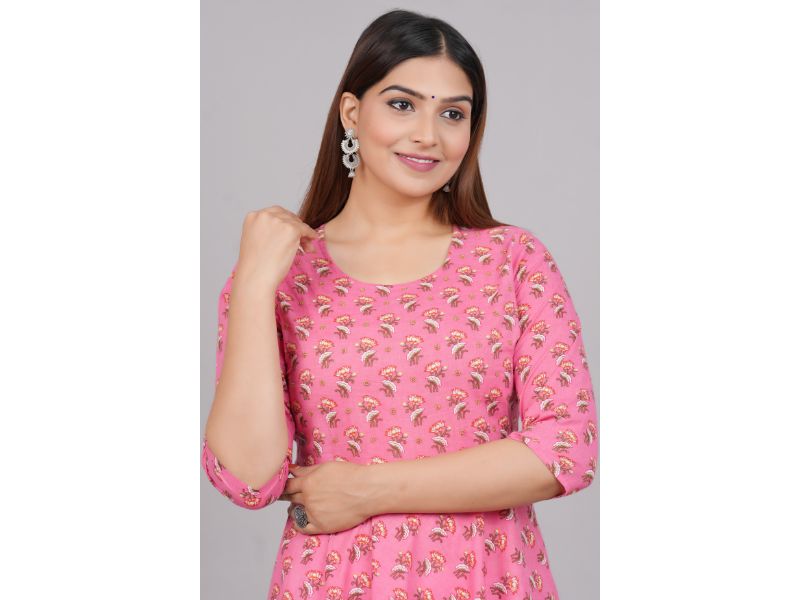 House of RP Women Pink Cotton Floral Print Anarkali Kurta - Distacart