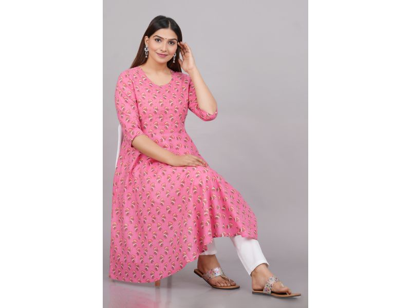 House of RP Women Pink Cotton Floral Print Anarkali Kurta - Distacart