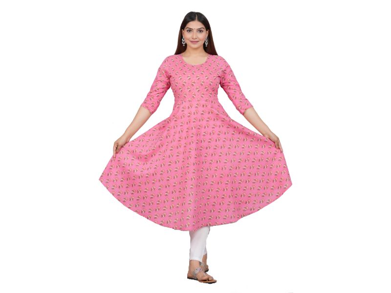 House of RP Women Pink Cotton Floral Print Anarkali Kurta - Distacart