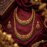 Thumbnail for Jewel City Handcrafted Traditional Gold-Plated Temple Jewelry Set | Ethnic Bridal Lakshmi Necklace & Earrings for Women - Distacart