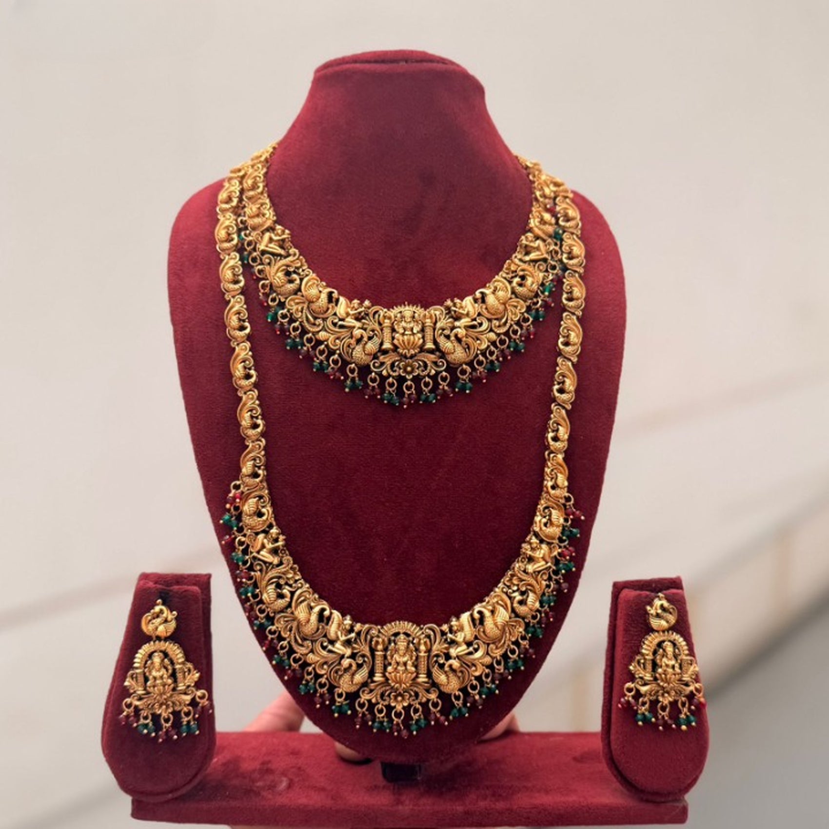 Jewel City Handcrafted Traditional Gold-Plated Temple Jewelry Set | Ethnic Bridal Lakshmi Necklace & Earrings for Women - Distacart