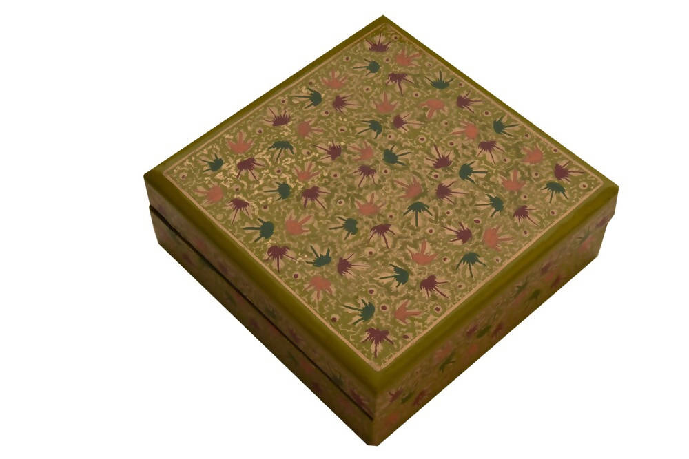 Nizalia Chinar Leaf Embossed Sea Green Paper Mache Square Coasters