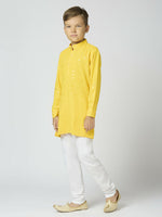Thumbnail for Joban Fashion Kids Island Full Sleeves Cotton Kurta and Pyjama Set with Sequin work - Yellow - Distacart