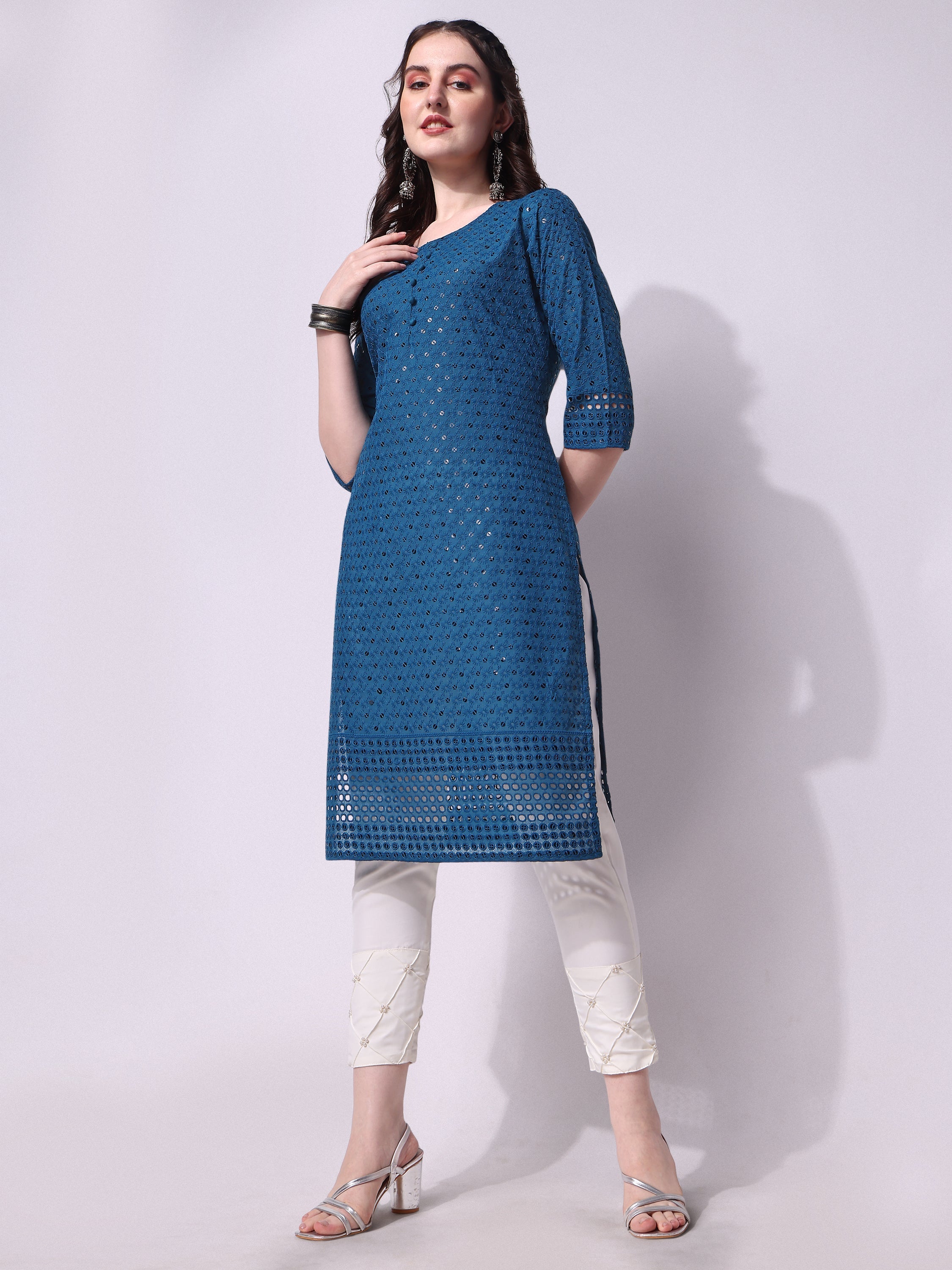 Embroidered Kurta With Pant, Multicolor - Hiral Fashion