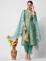 Thumbnail for Printed And Embroidered Kurta With Pant And Dupatta Set, Multicolor - Hiral Fashion - Distacart