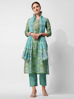 Thumbnail for Printed And Embroidered Kurta With Pant And Dupatta Set, Multicolor - Hiral Fashion - Distacart