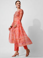 Thumbnail for Printed And Embroidered Kurta With Pant And Dupatta Set, Multicolor - Hiral Fashion - Distacart