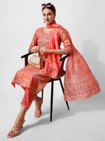 Thumbnail for Printed And Embroidered Kurta With Pant And Dupatta Set, Multicolor - Hiral Fashion - Distacart