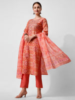 Thumbnail for Printed And Embroidered Kurta With Pant And Dupatta Set, Multicolor - Hiral Fashion - Distacart