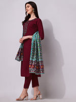 Thumbnail for Embroidered Kurta With Pant And Dupatta Set, Multicolor - Hiral Fashion - Distacart