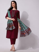Thumbnail for Embroidered Kurta With Pant And Dupatta Set, Multicolor - Hiral Fashion - Distacart
