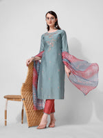 Thumbnail for Blue Embroidered Kurta Pant & Printed Dupatta Set, Multicolor - Hiral Fashion - Distacart