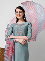 Thumbnail for Blue Embroidered Kurta Pant & Printed Dupatta Set, Multicolor - Hiral Fashion - Distacart