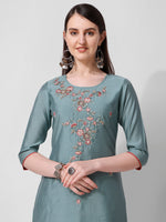 Thumbnail for Blue Embroidered Kurta Pant & Printed Dupatta Set, Multicolor - Hiral Fashion - Distacart