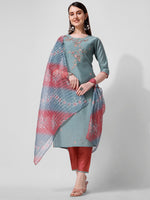 Thumbnail for Blue Embroidered Kurta Pant & Printed Dupatta Set, Multicolor - Hiral Fashion - Distacart