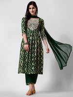 Thumbnail for Nayra Cut Printed And Embroidered Kurta With Pant & Dupatta Set, Multicolor - Hiral Fashion - Distacart