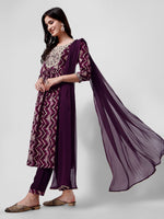 Thumbnail for Nayra Cut Printed And Embroidered Kurta With Pant & Dupatta Set, Multicolor - Hiral Fashion - Distacart