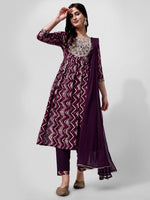 Thumbnail for Nayra Cut Printed And Embroidered Kurta With Pant & Dupatta Set, Multicolor - Hiral Fashion - Distacart