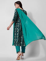 Thumbnail for Nayra Cut Printed And Embroidered Kurta With Pant & Dupatta Set, Multicolor - Hiral Fashion - Distacart