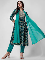 Thumbnail for Nayra Cut Printed And Embroidered Kurta With Pant & Dupatta Set, Multicolor - Hiral Fashion - Distacart