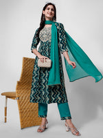 Thumbnail for Nayra Cut Printed And Embroidered Kurta With Pant & Dupatta Set, Multicolor - Hiral Fashion - Distacart