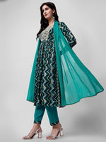 Thumbnail for Nayra Cut Printed And Embroidered Kurta With Pant & Dupatta Set, Multicolor - Hiral Fashion - Distacart