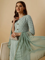Thumbnail for Lucknowi Embroidered Anarkali Kurta With Pant & Dupatta Set, Multicolor - Hiral Fashion - Distacart
