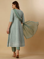Thumbnail for Lucknowi Embroidered Anarkali Kurta With Pant & Dupatta Set, Multicolor - Hiral Fashion - Distacart