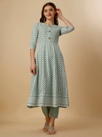 Thumbnail for Lucknowi Embroidered Anarkali Kurta With Pant & Dupatta Set, Multicolor - Hiral Fashion - Distacart