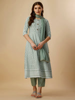 Thumbnail for Lucknowi Embroidered Anarkali Kurta With Pant & Dupatta Set, Multicolor - Hiral Fashion - Distacart