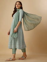 Thumbnail for Lucknowi Embroidered Anarkali Kurta With Pant & Dupatta Set, Multicolor - Hiral Fashion - Distacart